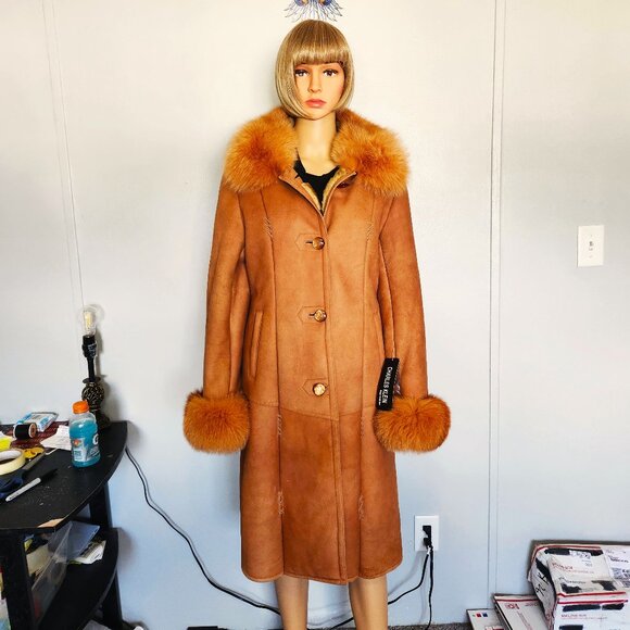 #624 NWT leather/fox coat - Picture 1 of 6